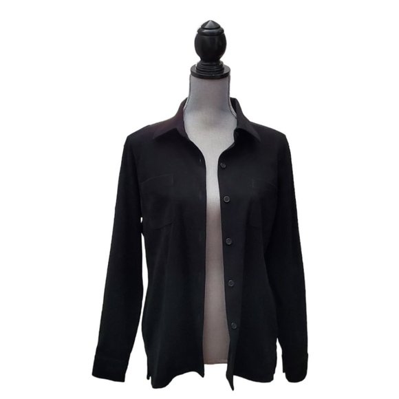 Petite Sophisticate Moleskin LS Button Front Blouse | Like New | MP | Black - Picture 5 of 11